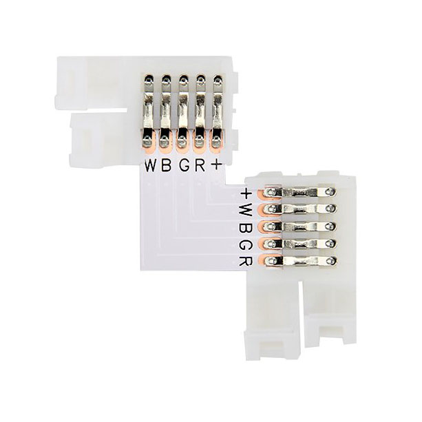 L Shape RGBW LED Strip Light 5 Pin Connector for 10/12 mm Wide 5050 and 3528 LED Indoor String Lights Extending Connection L Shape RGBW LED Strip Light 5 Pin Connector for 10/12 mm Wide 5050 and 3528 LED Indoor String Lights Extending Connection